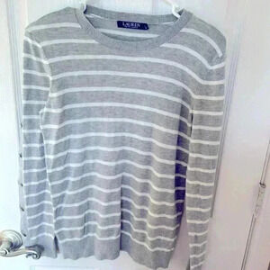 Lauren Ralph Lauren grey & white striped w/ button embellishments, Size Medium.